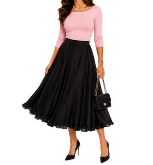 Vintage Oleg Cassini Skirt Silk Chiffon Black Full Circle Evening Skirt Lined